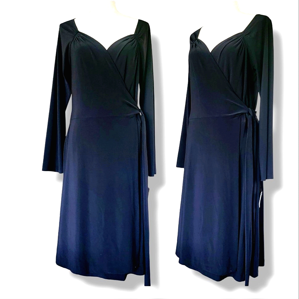 New Norma Kamali Black Sweetheart Midi Long Sleeves Wrap Dress Size Xxl Us 20